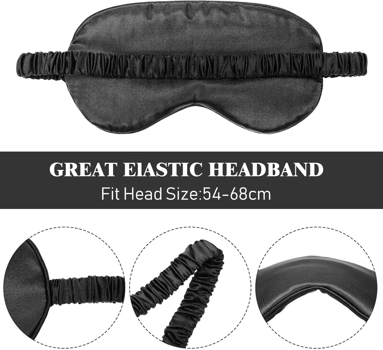 Silk Satin Sleeping Mask Eye Mask Set Include 2 Blindfold Eyeshade Elastic Strap Double Layer Silk Filling Eye Cover 2 Ear Plugs 2 Storage Bags for Women and Men Sleep Travel Nap (Black, Taro Purple)