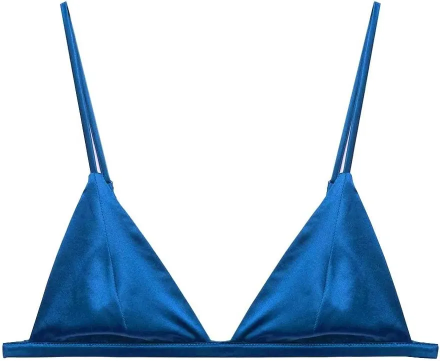 SilRiver Women's Silk Satin Triangle Bralette Soft Cup Wireless Bra Smooth and Comfortable Wire Free Bra Top