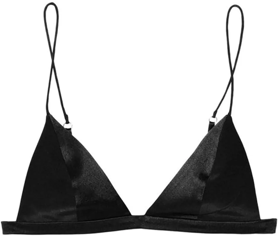 SilRiver Women's Silk Satin Triangle Bralette Soft Cup Wireless Bra Smooth and Comfortable Wire Free Bra Top