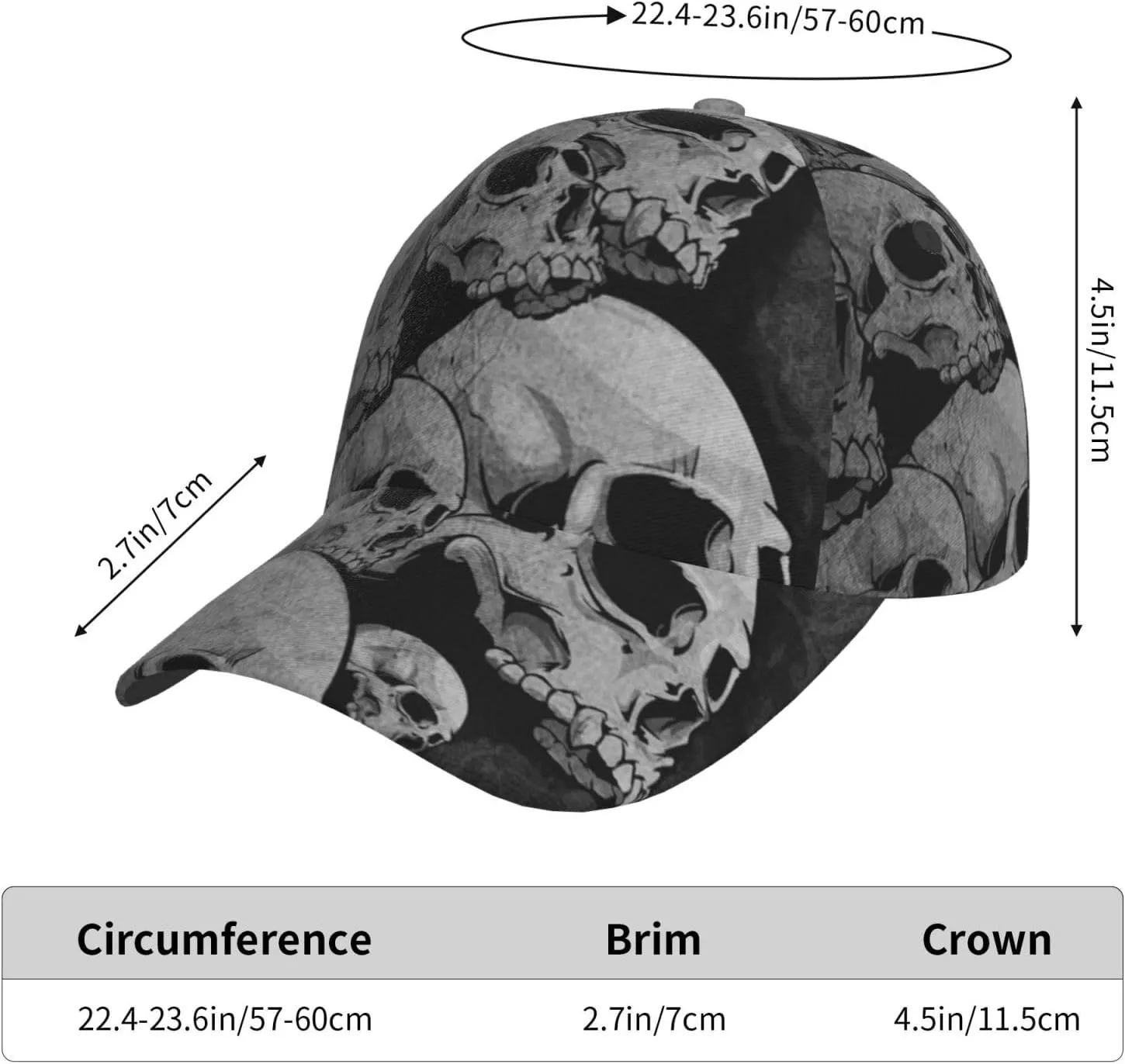Skull Baseball Cap Adjustable Snapback Cap Men Sun Hat Cool Baseball Hats Halloween Cap for Outdoor