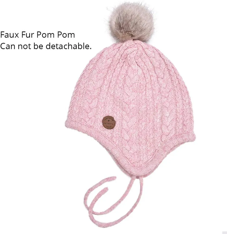 SOMALER Toddler Baby Boys Girls Winter Hat Kids Ear Flap Warm Fleece Lined Knit Beanie Fur Pom Hat