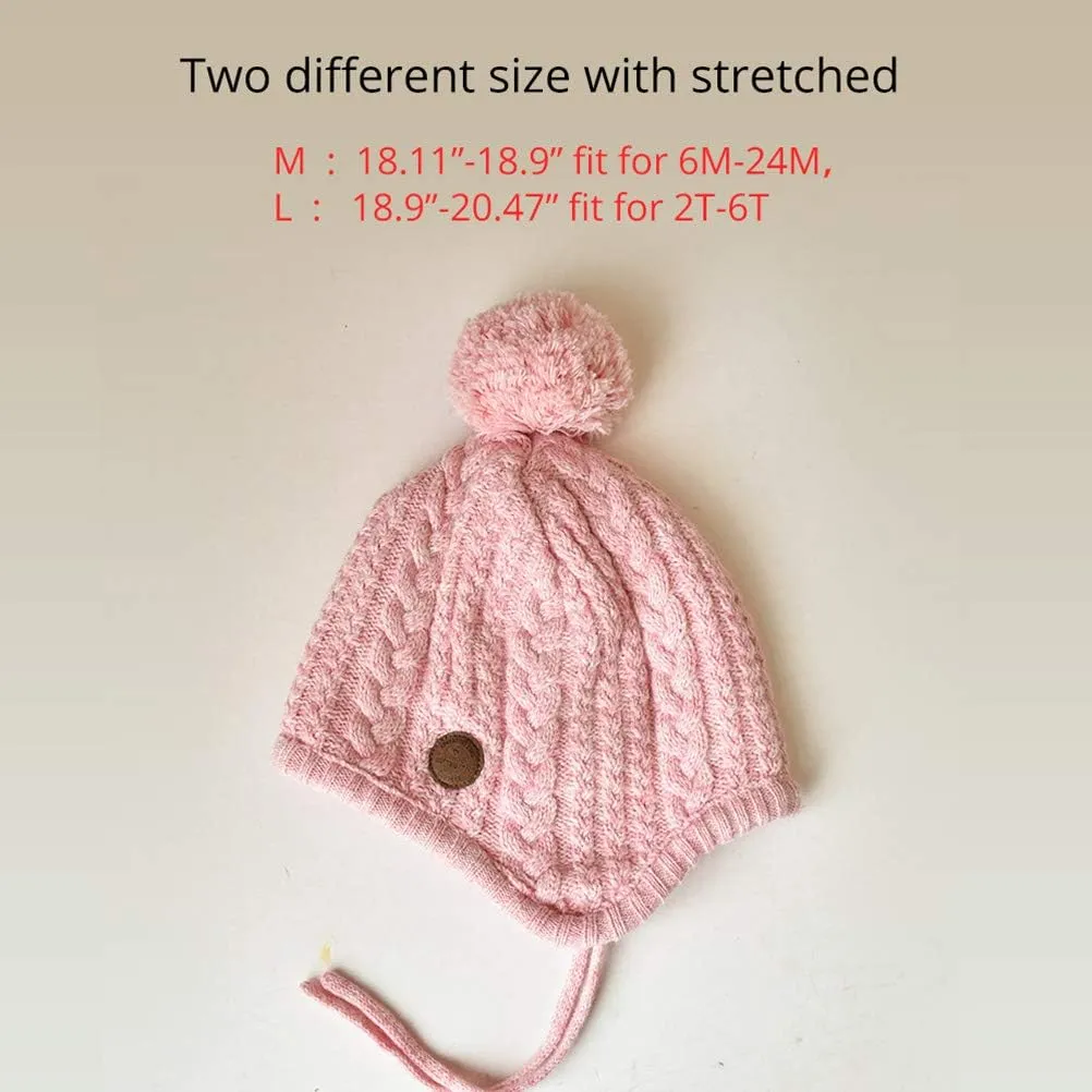 SOMALER Toddler Baby Boys Girls Winter Hat Kids Ear Flap Warm Fleece Lined Knit Beanie Fur Pom Hat