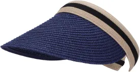Straw Sun Visors Hats for Kids Embroidered Boys and Girls Wide Brim Roll Up Ponytail Open Top Cap