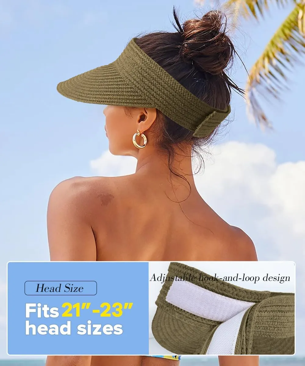 Sun Visor Hats for Women,Beach Sun Hats UPF50  UV Protection Straw Sun Beach Visor Summer Hats Packable