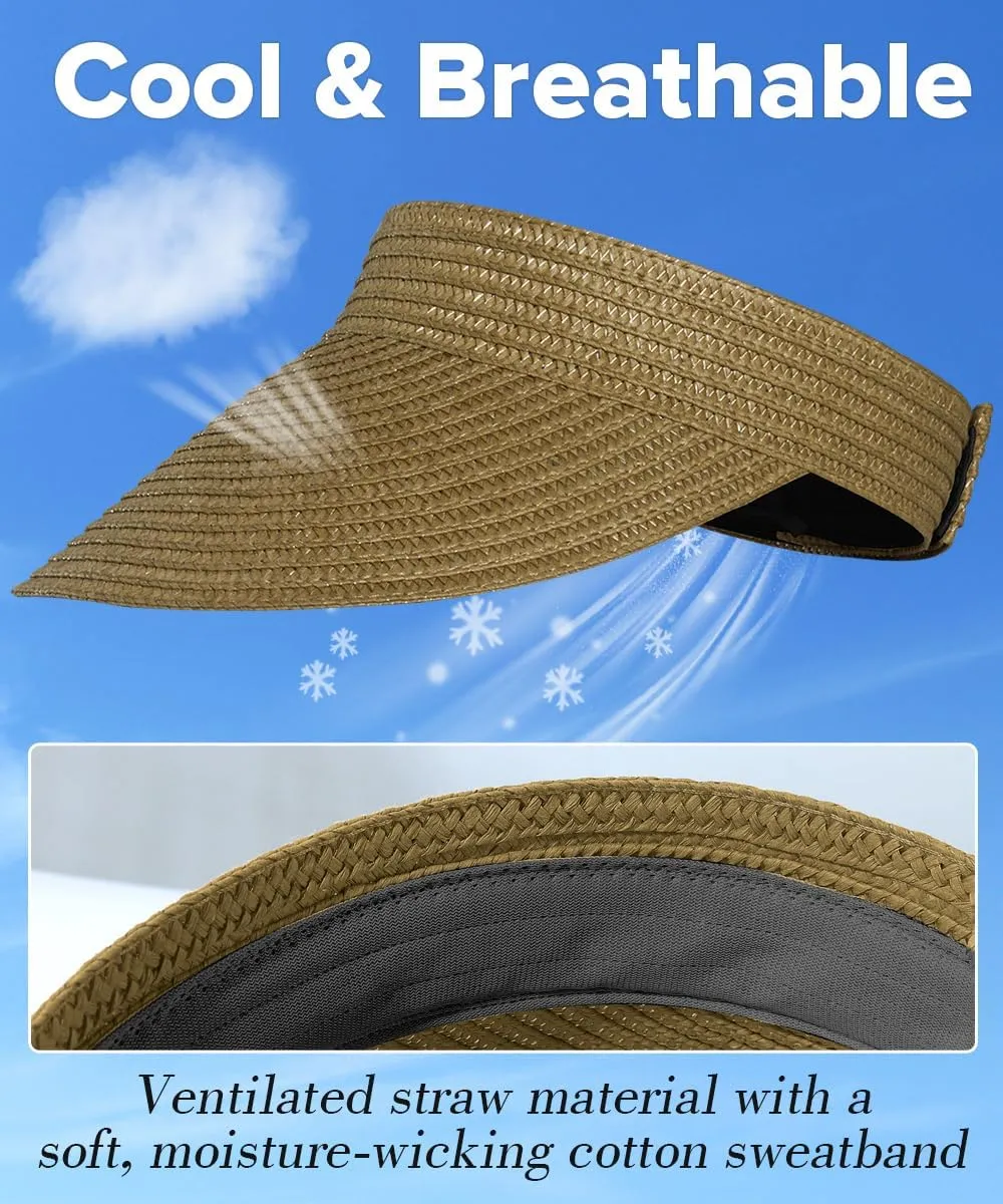 Sun Visor Hats for Women,Beach Sun Hats UPF50  UV Protection Straw Sun Beach Visor Summer Hats Packable