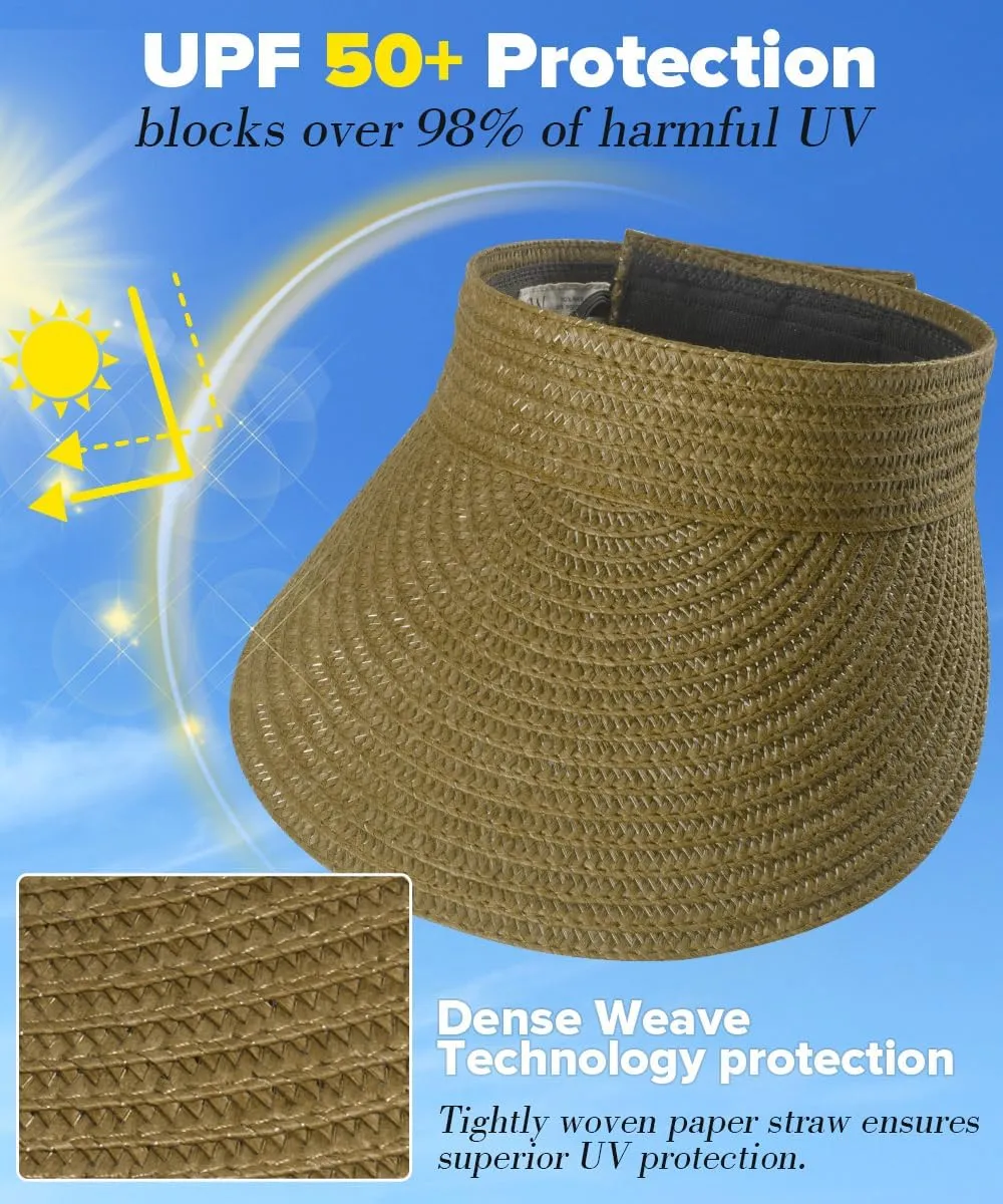 Sun Visor Hats for Women,Beach Sun Hats UPF50  UV Protection Straw Sun Beach Visor Summer Hats Packable