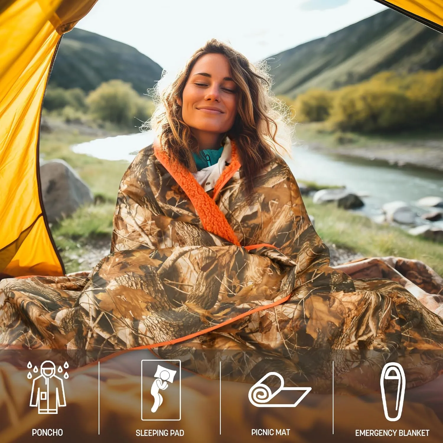 Tirrinia Waterproof Outdoor Blanket with Sherpa Lining, Windproof Triple Layers Warm Comfy Foldable for Camping Stadium, Beach, Picnic, Grass, Concerts, Car, Dog, 51''X 59'' & 59''X 80''