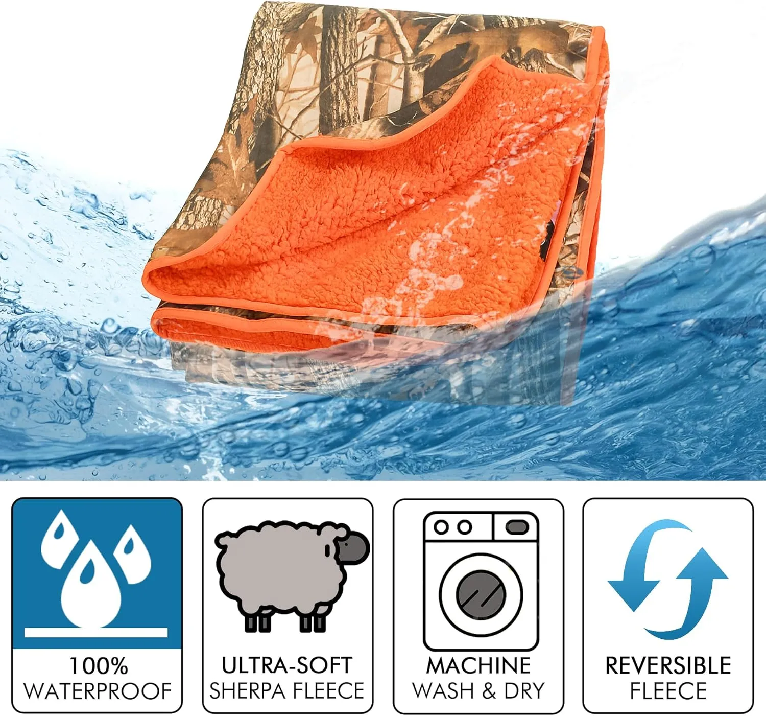 Tirrinia Waterproof Outdoor Blanket with Sherpa Lining, Windproof Triple Layers Warm Comfy Foldable for Camping Stadium, Beach, Picnic, Grass, Concerts, Car, Dog, 51''X 59'' & 59''X 80''