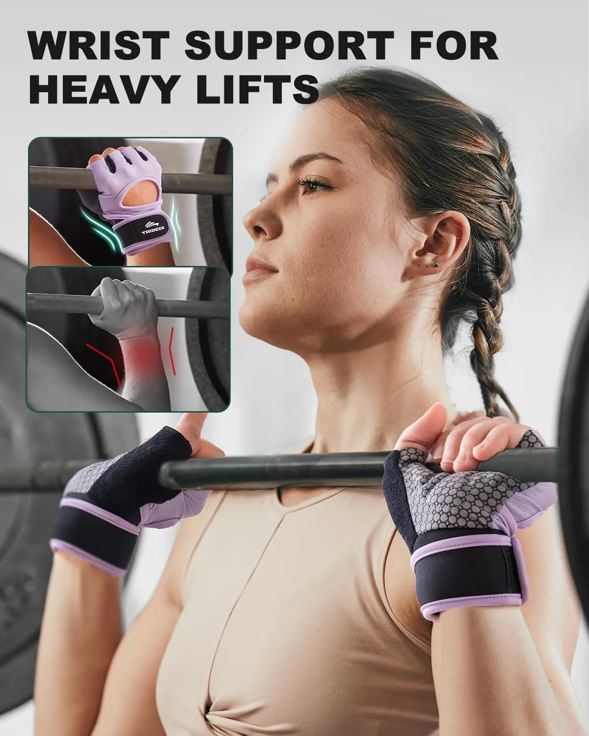 Trideer Weight Lifting Gloves for Women with Wrist Wraps Support, Workout Gloves for Women, Full Palm Protection, Grip for Gym Training, Fitness, Weightlifting, Exercise