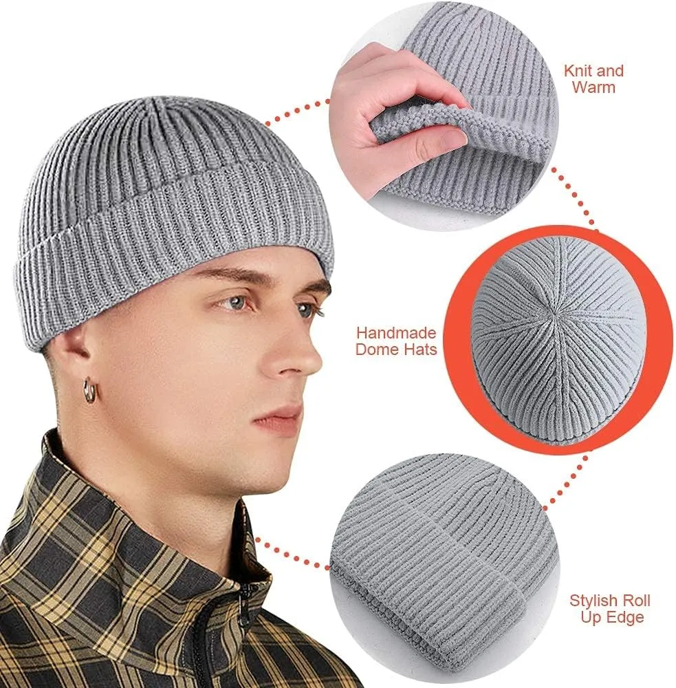 vidsel Short Fisherman Beanie for Men Women, Swag Wool Knit Cuff Trawler Skullcap,Winter Warm Hats