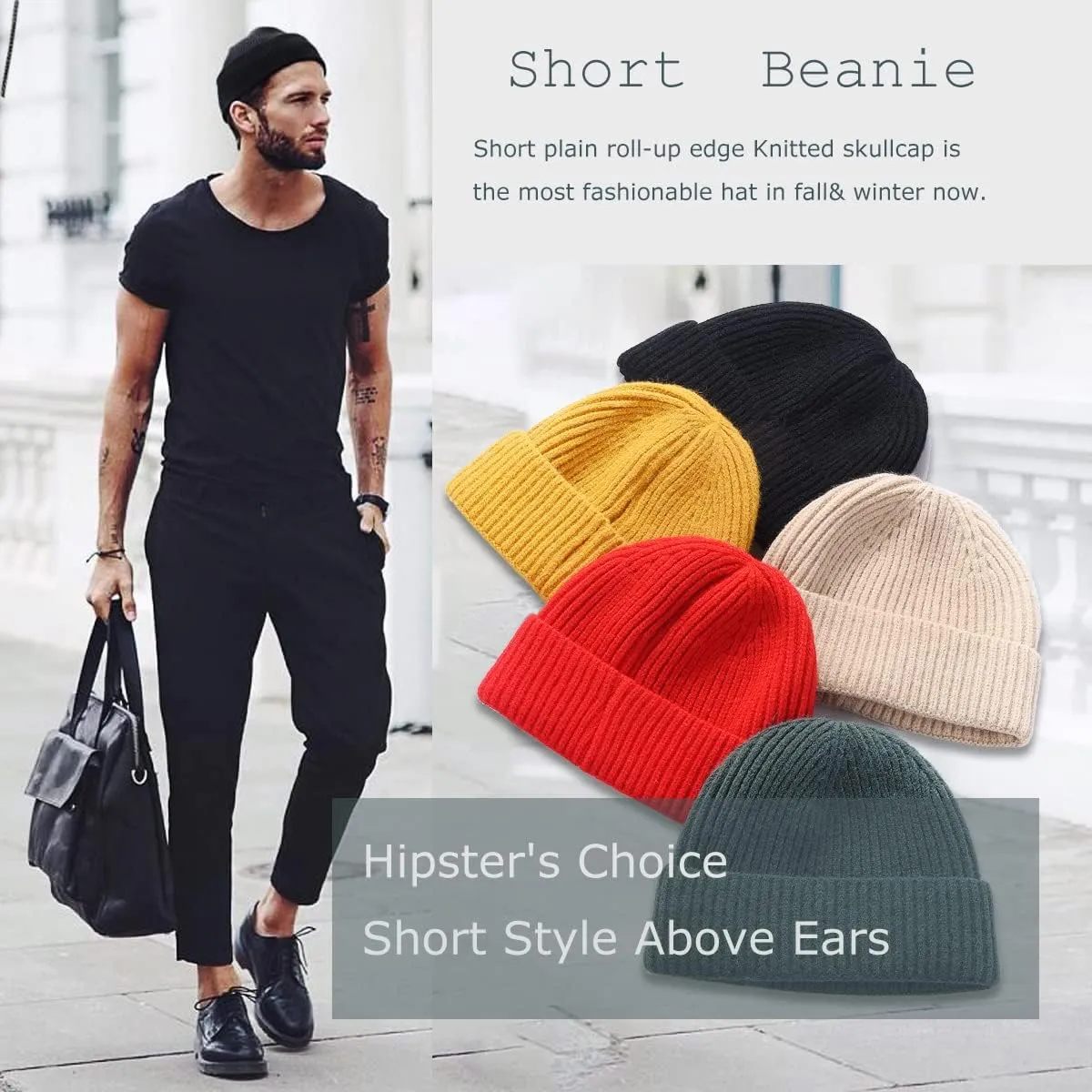 vidsel Short Fisherman Beanie for Men Women, Swag Wool Knit Cuff Trawler Skullcap,Winter Warm Hats