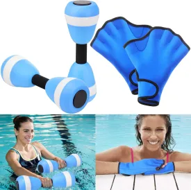 Water Aerobics Set for Aquatic Exercise 1 Pair Neoprene Swimming Glove 2 Pcs Foam Aquatic Dumbbells Water Weights Equipment Pool Resistance Fitness Equipment for Training Workouts