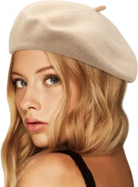 Wheebo Wool Beret Hat,Solid Color French Style Winter Warm Cap for Women Girls Lady