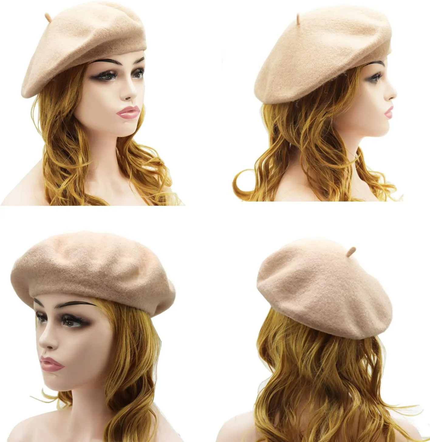 Wheebo Wool Beret Hat,Solid Color French Style Winter Warm Cap for Women Girls Lady