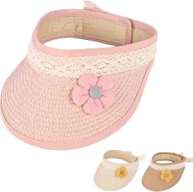 Winmany Toddler Girls Straw Hat Cute Lace Flower Kids Sun Hat Roll-up Summer Sun Visor Beach Caps for 1-3 Years