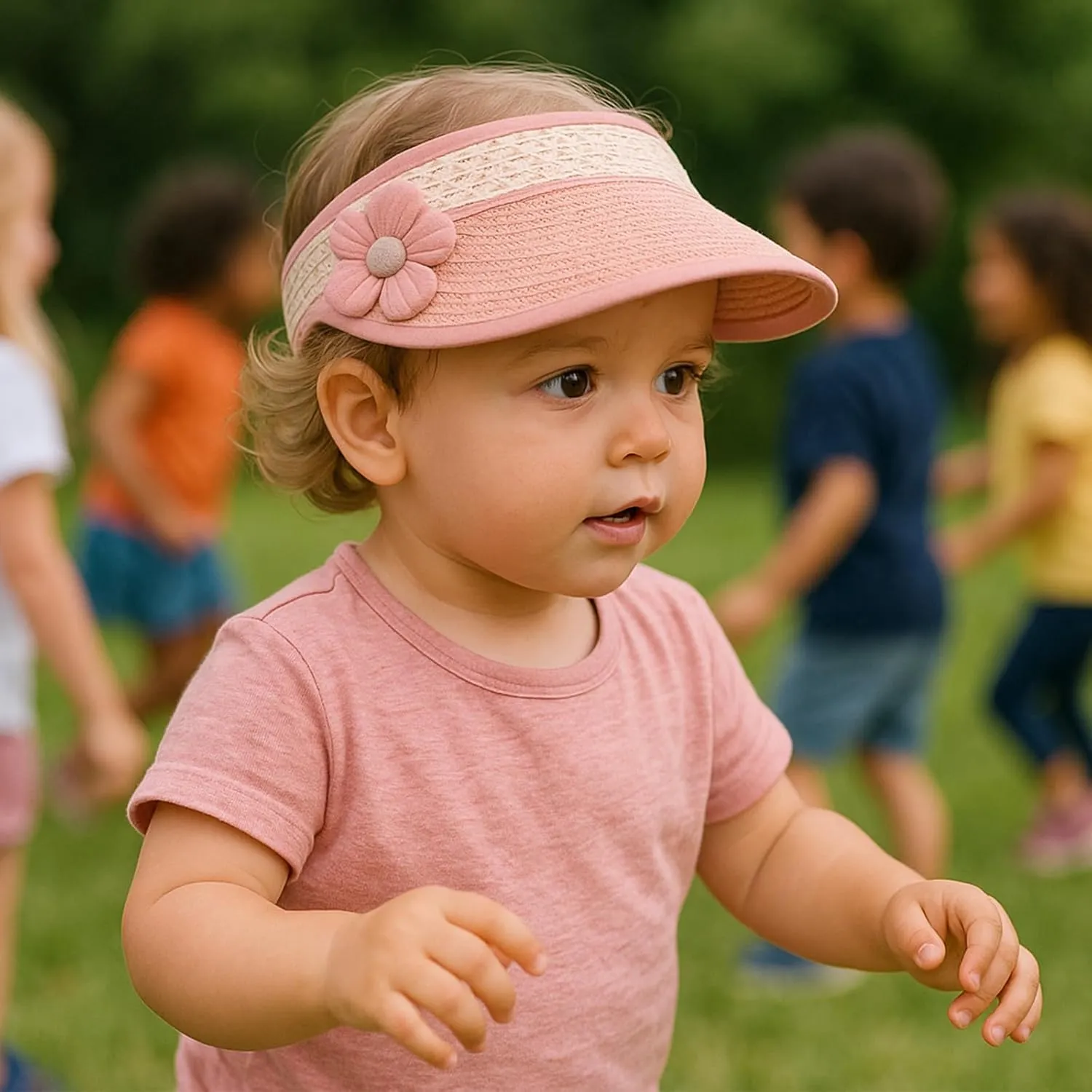 Winmany Toddler Girls Straw Hat Cute Lace Flower Kids Sun Hat Roll-up Summer Sun Visor Beach Caps for 1-3 Years