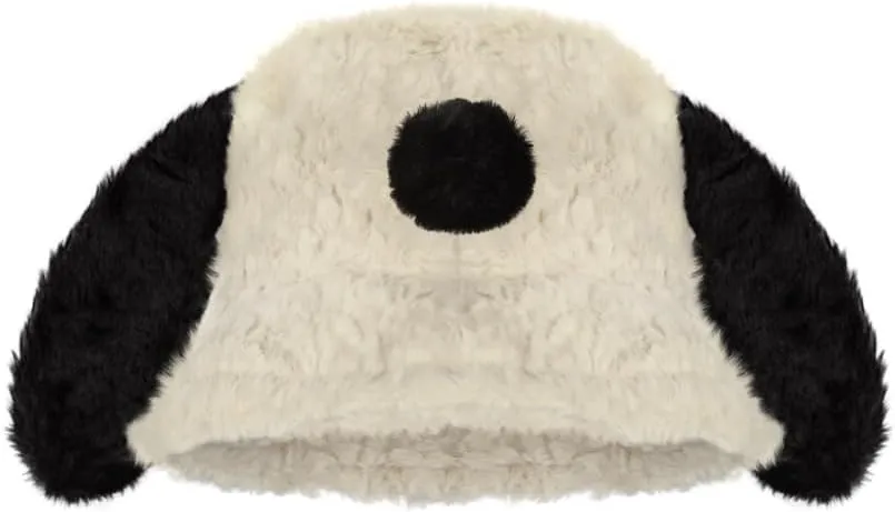 Women Faux Fur Bucket Hat Furry Fisherman Cap Winter Warm Dog Ear Hat Outdoor Thick Windproof Fuzzy Cap