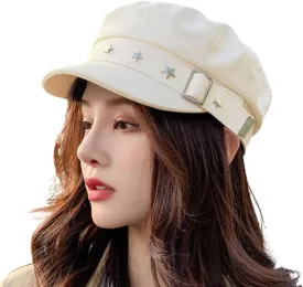 Women Girls Y2K Star Beret Fashion Newsboy Caps Warm Visor Beret Vintage Cabbie for Ladies