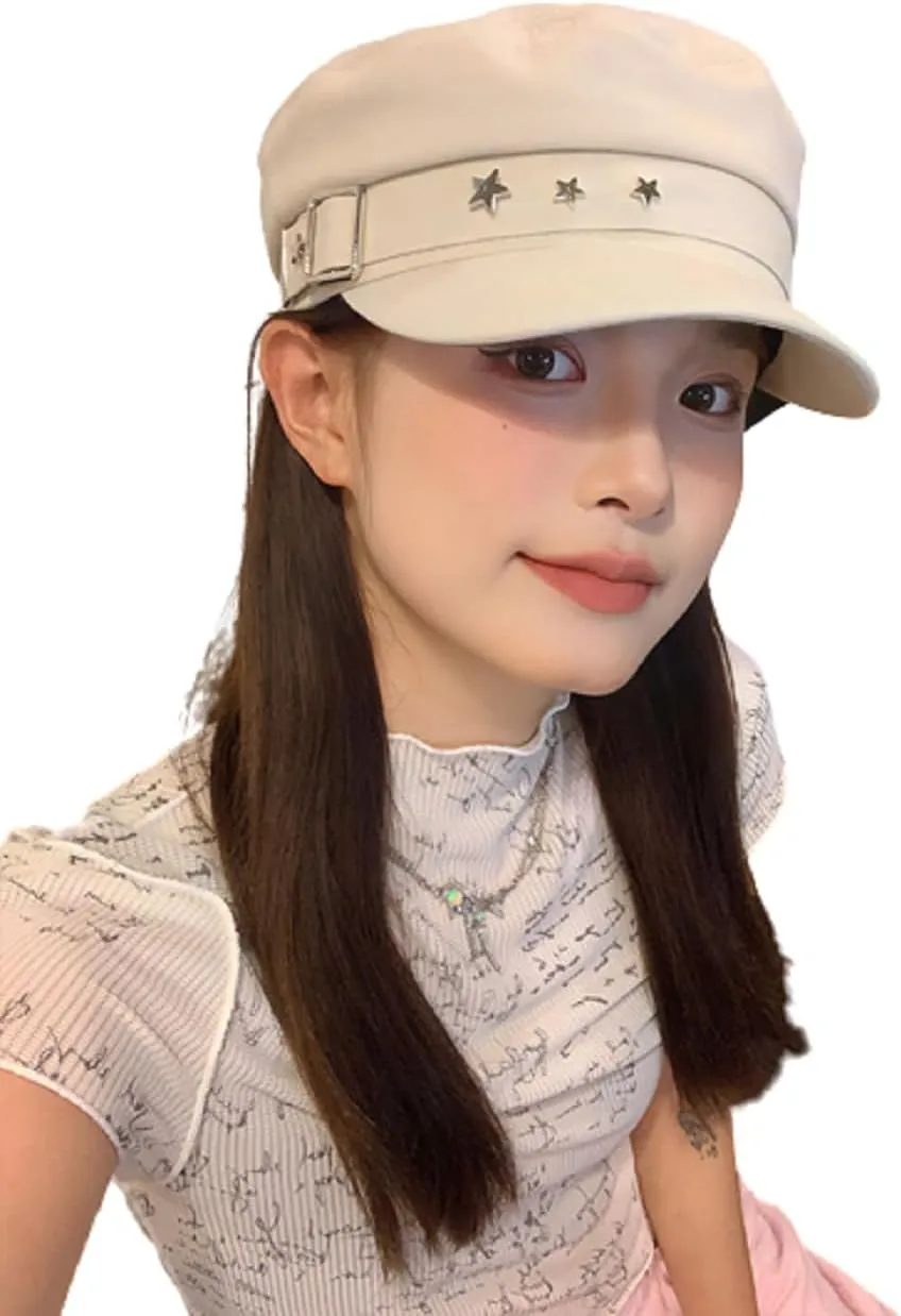Women Girls Y2K Star Beret Fashion Newsboy Caps Warm Visor Beret Vintage Cabbie for Ladies