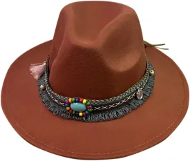Women Men Vintage Wide Brim Warm Wool Fedora Hat Belt Panama Hat Solid Fall Winter Jazz Hat