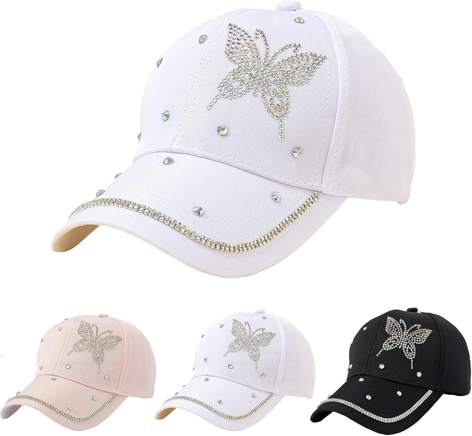 Women's Bling Rhinestone Butterfly Baseball Cap Adjustable Hip Hop Hat Outdoor Casual Trendy Sun hat