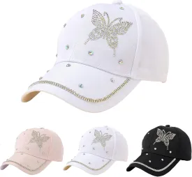 Women's Bling Rhinestone Butterfly Baseball Cap Adjustable Hip Hop Hat Outdoor Casual Trendy Sun hat