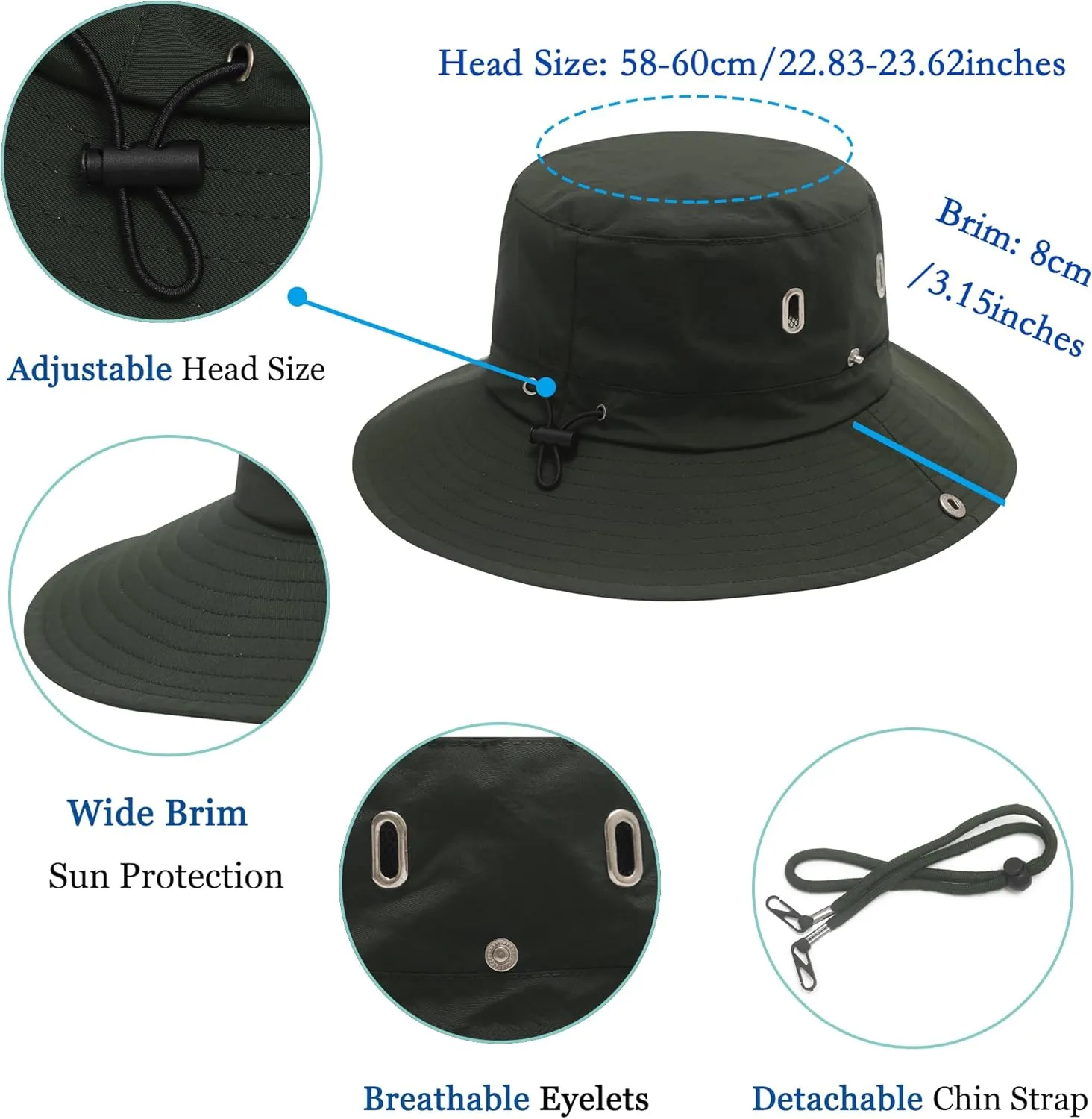 ZLYC Mens Waterproof Camo Sun Hat Wide Brim Packable Outdoor Mesh Fishing Bucket Hats