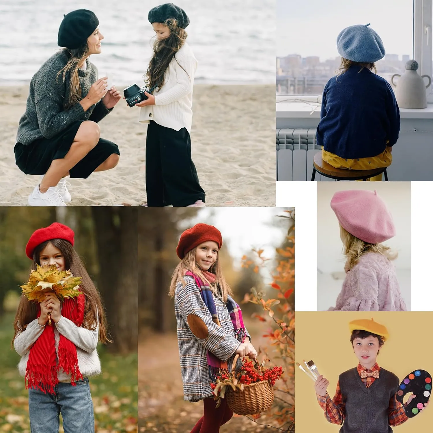 ZLYC Wool Kids Beret Hat Girls Solid Color Artist French Beret Cap